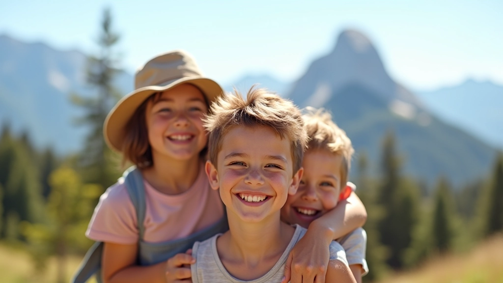 Famille heureuse en vacances à la montagne