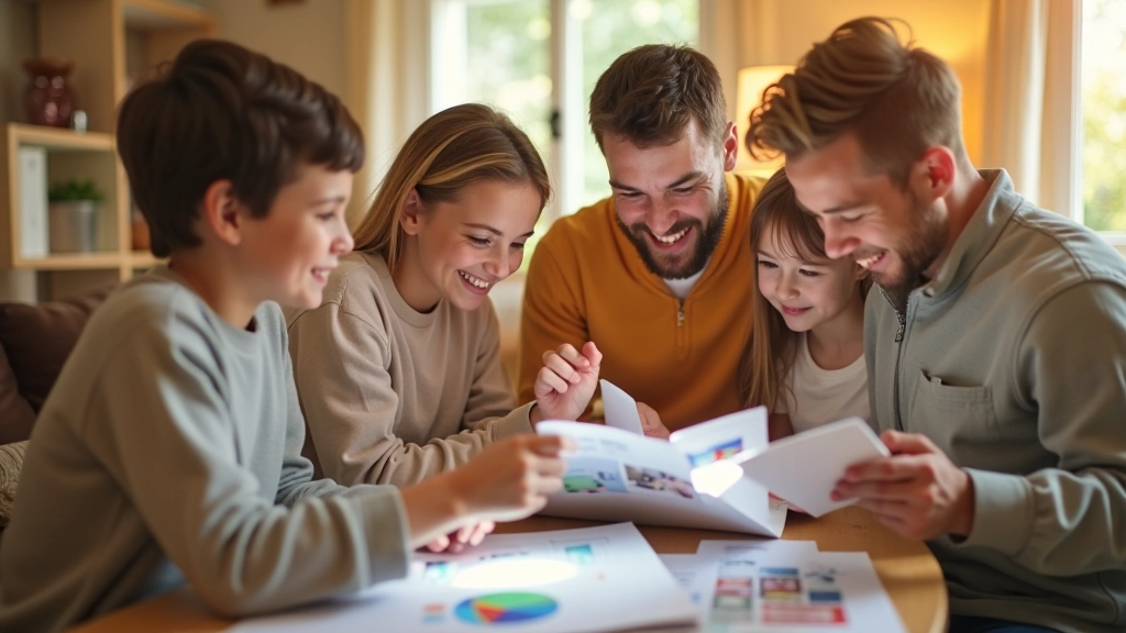 Famille planifiant ses vacances ensemble avec des documents budgétaires