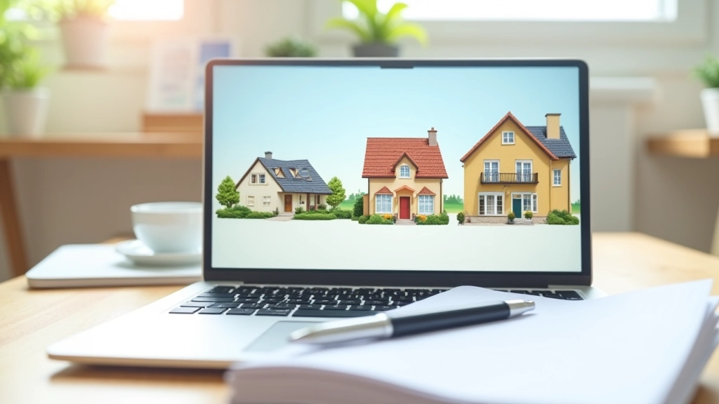 Trois maisons différentes affichées sur un écran de recherche avec un carnet de notes