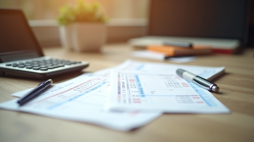 Billets de train et d'avion étalés sur une table avec calculatrice et carnet de voyage