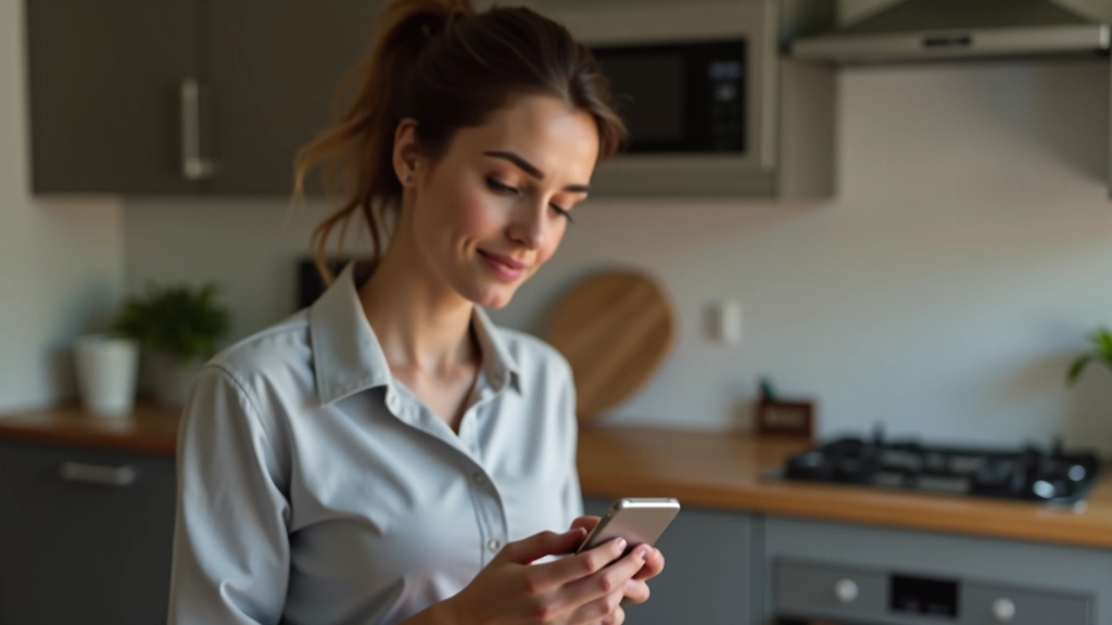Femme regardant une facture d'hôtel sur son téléphone avec expression confuse